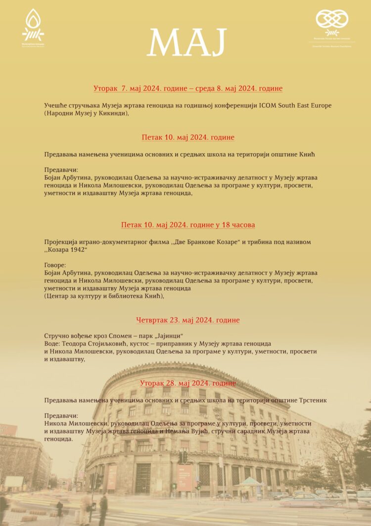 Активности Музеја жртава геноцида у месецу мају